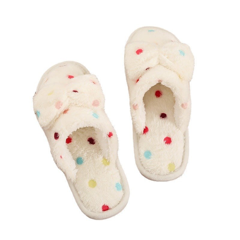 Wholesale Colorful Bow Knot Plush Cotton Slippers